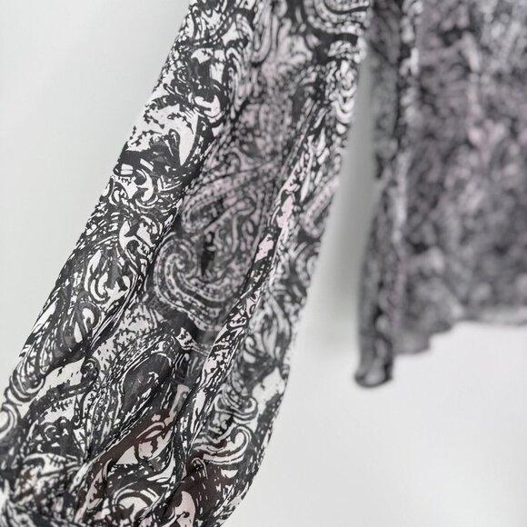 KUT from the Kloth Sheer Button Frontballoon Sleeve Blouse Size M, Preppy Office - Picture 5 of 11